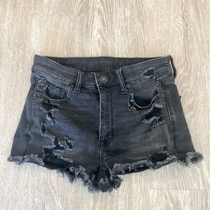 American Eagle Next Level Stretch Distressed Black Jean Shorts